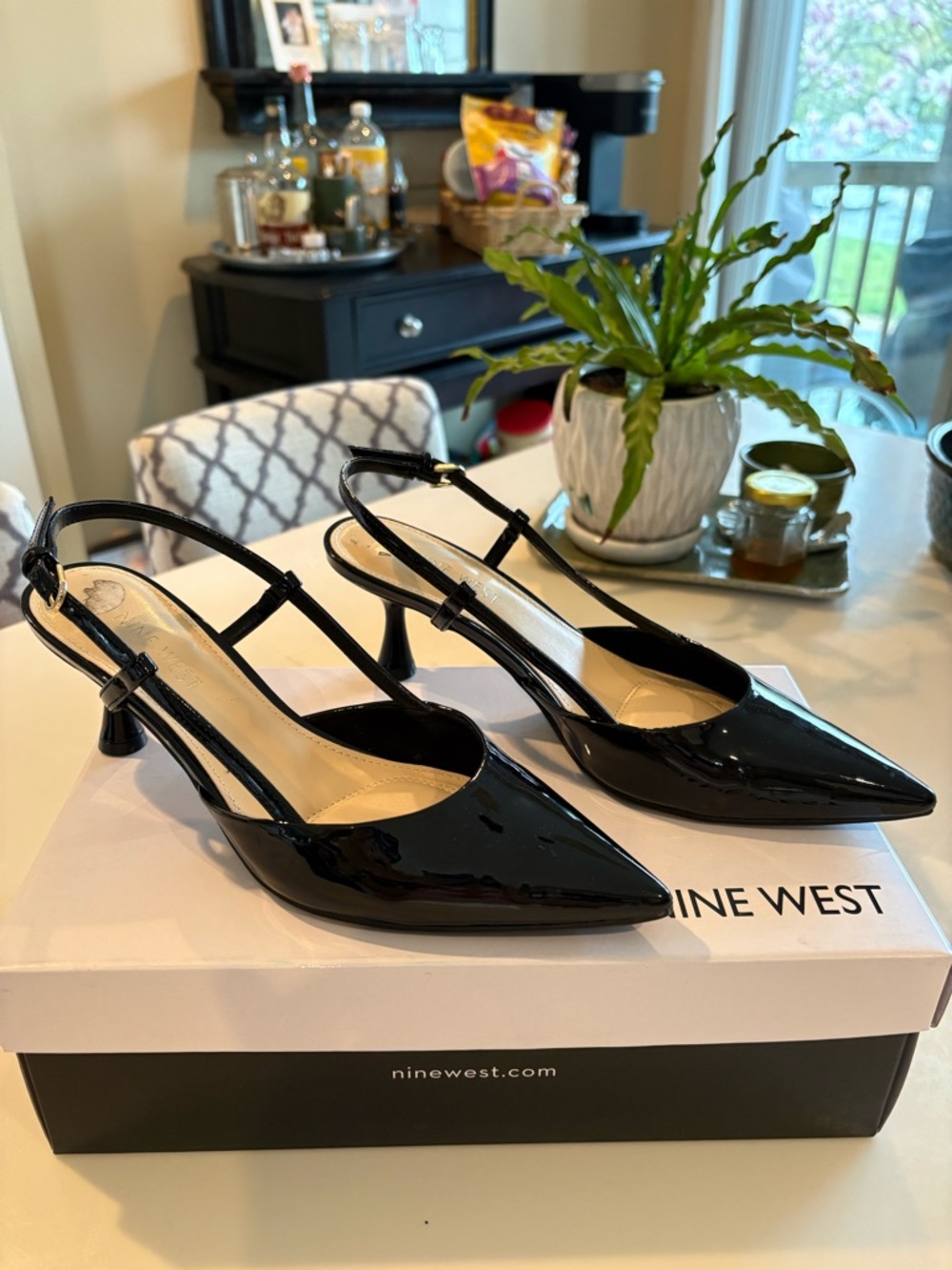 Nine West Black Patent Pointed Slingback Pumps